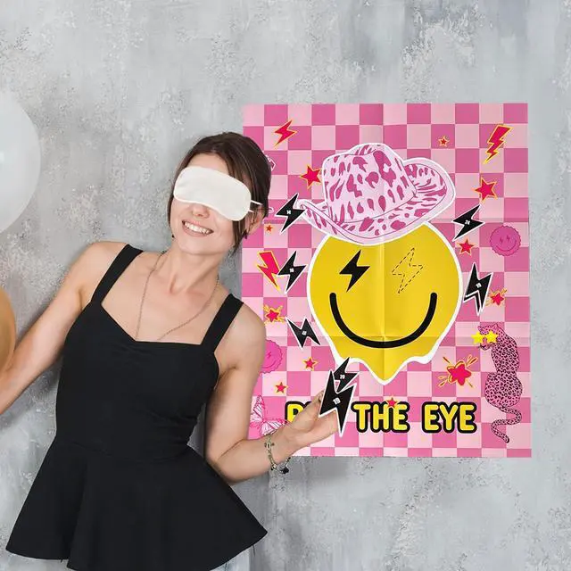 Alt view image 4 of 5 - ONE Happy Dude Party Games Birthday Decorations, Pin The Eye on The Dude Game Smiley Face Pink Girls Party Favors Supplies