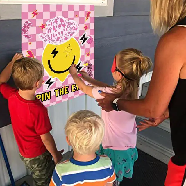 Alt view image 5 of 5 - ONE Happy Dude Party Games Birthday Decorations, Pin The Eye on The Dude Game Smiley Face Pink Girls Party Favors Supplies