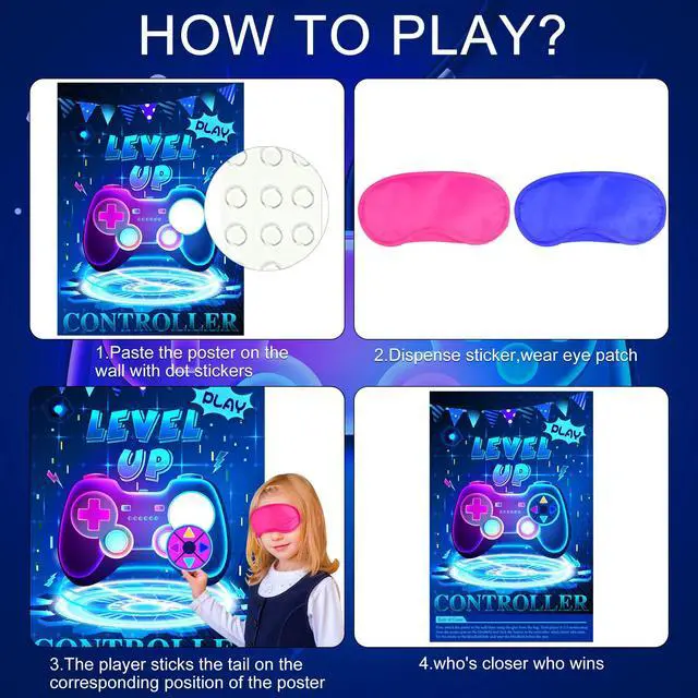 Alt view image 3 of 7 - Pin The Button Video Game Party Game - 30 Video Game Button Stickers, Construction Birthday Party Favor Sets for Kids & Adults