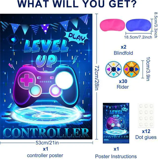 Alt view image 2 of 7 - Pin The Button Video Game Party Game - 30 Video Game Button Stickers, Construction Birthday Party Favor Sets for Kids & Adults