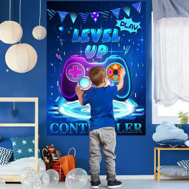 Alt view image 5 of 7 - Pin The Button Video Game Party Game - 30 Video Game Button Stickers, Construction Birthday Party Favor Sets for Kids & Adults