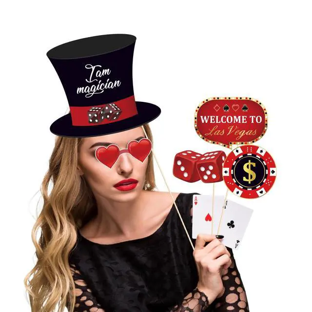 Alt view image 3 of 6 - 25 Pieces Casino Photo Booth Props, Las Vegas Photo Booth Props, Poker Selfie Prop for Casino Theme Party Decorations, Poker Party Decoration, Game Night Vegas Themed Party Decorations