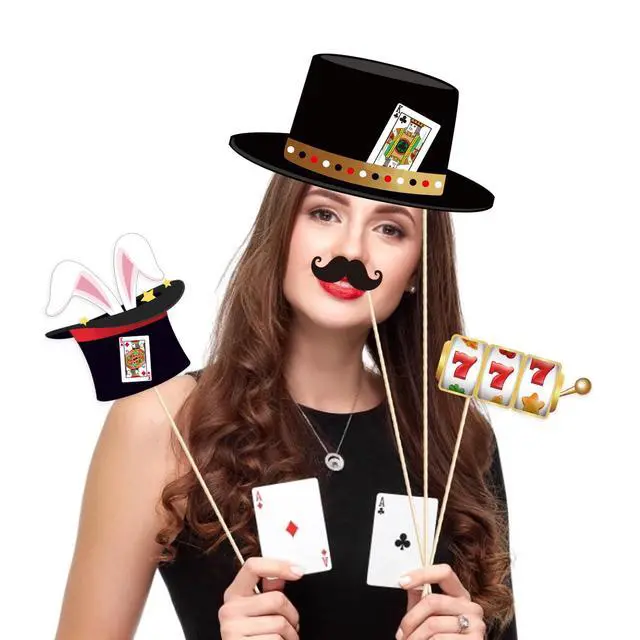 Alt view image 2 of 6 - 25 Pieces Casino Photo Booth Props, Las Vegas Photo Booth Props, Poker Selfie Prop for Casino Theme Party Decorations, Poker Party Decoration, Game Night Vegas Themed Party Decorations