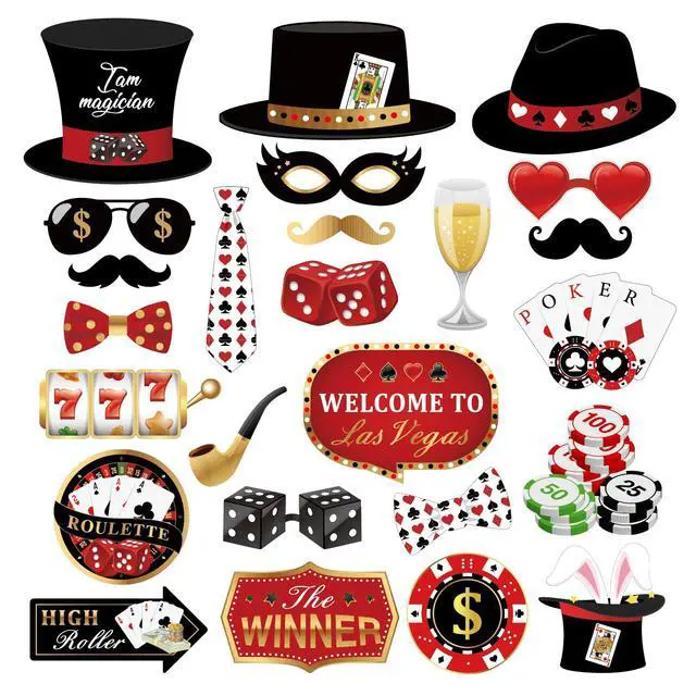 Alt view image 5 of 6 - 25 Pieces Casino Photo Booth Props, Las Vegas Photo Booth Props, Poker Selfie Prop for Casino Theme Party Decorations, Poker Party Decoration, Game Night Vegas Themed Party Decorations