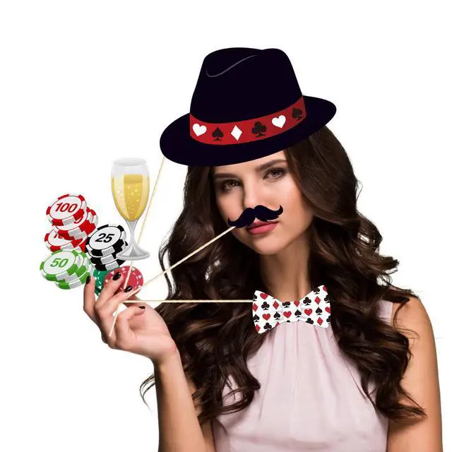 Alt view image 4 of 6 - 25 Pieces Casino Photo Booth Props, Las Vegas Photo Booth Props, Poker Selfie Prop for Casino Theme Party Decorations, Poker Party Decoration, Game Night Vegas Themed Party Decorations