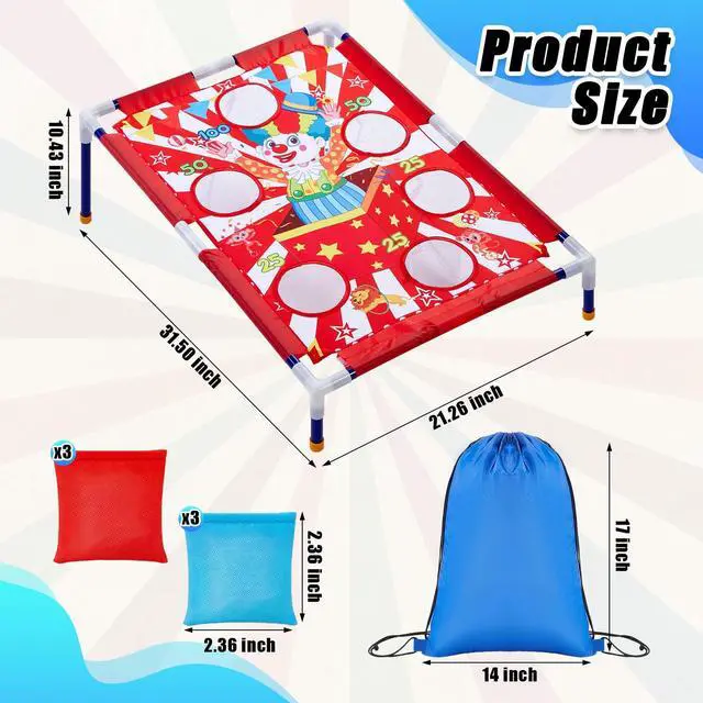 Alt view image 2 of 6 - Clown Carnival Bean Bag Toss Games with 6 Bean Bags Portable PVC Framed Red and White Corn Hole Game Set for Kids and Adults Carnival Circus Theme Birthday Outdoor Party Game