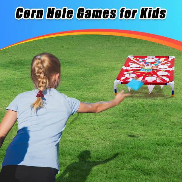 Alt view image 4 of 6 - Clown Carnival Bean Bag Toss Games with 6 Bean Bags Portable PVC Framed Red and White Corn Hole Game Set for Kids and Adults Carnival Circus Theme Birthday Outdoor Party Game