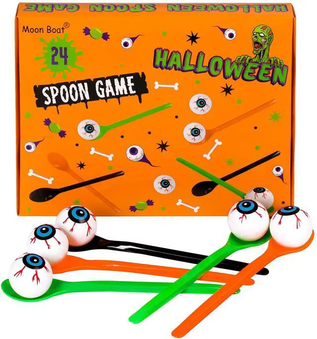 Alt view image 3 of 7 - 24 Packs Halloween Game Eyeball Spoon Relay Race Toy Set- Indoor Outdoor Party Supplies Decorations