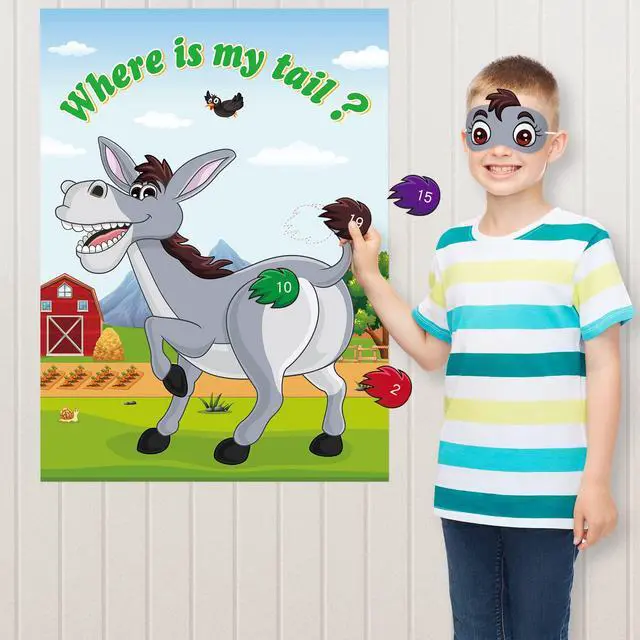Alt view image 2 of 7 - Pin The Tail on The Donkey Game with 30 Tail Stickers for Birthday Party Carnival Circus Supplies