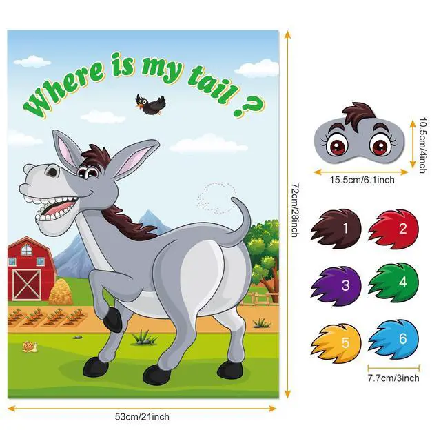 Alt view image 4 of 7 - Pin The Tail on The Donkey Game with 30 Tail Stickers for Birthday Party Carnival Circus Supplies