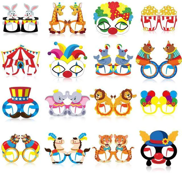 Main image of 16 Pcs Circus Party Decorations Clown Glasses Carnival Photo Booth Props for Birthday Baby Shower Supplies