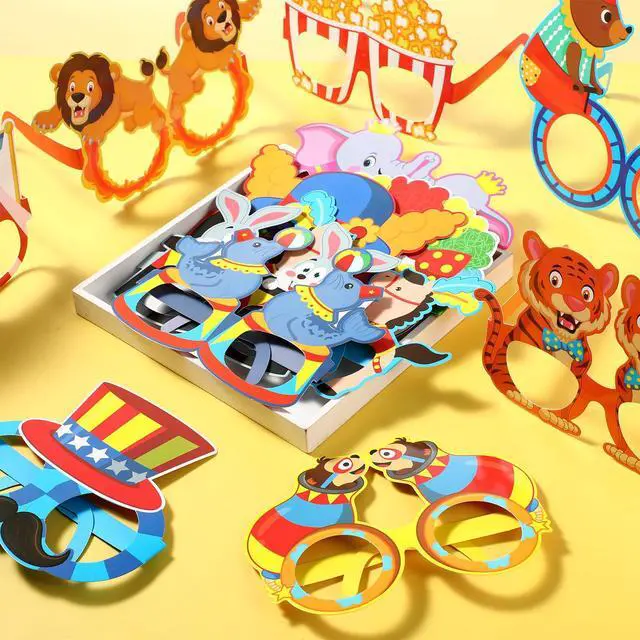 Alt view image 4 of 7 - 16 Pcs Circus Party Decorations Clown Glasses Carnival Photo Booth Props for Birthday Baby Shower Supplies