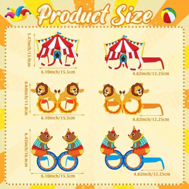 Alt view image 2 of 7 - 16 Pcs Circus Party Decorations Clown Glasses Carnival Photo Booth Props for Birthday Baby Shower Supplies