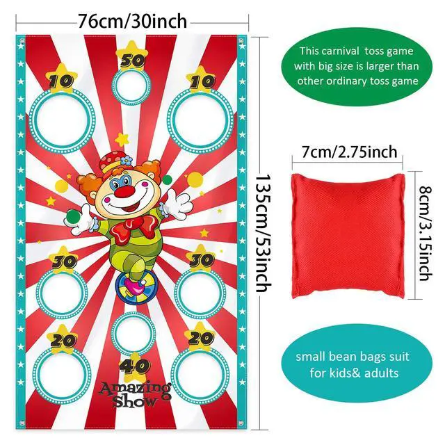 Alt view image 2 of 6 - Carnival Toss Game Banner with 3 Bean Bags Carnival Game for Kids and Adults in Indoor Outdoor Activities Circus Theme Birthday Party Decoration Supply Set