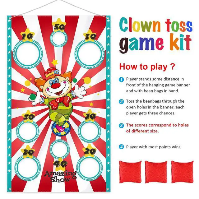 Alt view image 3 of 6 - Carnival Toss Game Banner with 3 Bean Bags Carnival Game for Kids and Adults in Indoor Outdoor Activities Circus Theme Birthday Party Decoration Supply Set