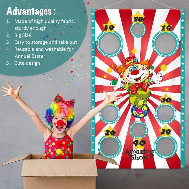 Alt view image 4 of 6 - Carnival Toss Game Banner with 3 Bean Bags Carnival Game for Kids and Adults in Indoor Outdoor Activities Circus Theme Birthday Party Decoration Supply Set