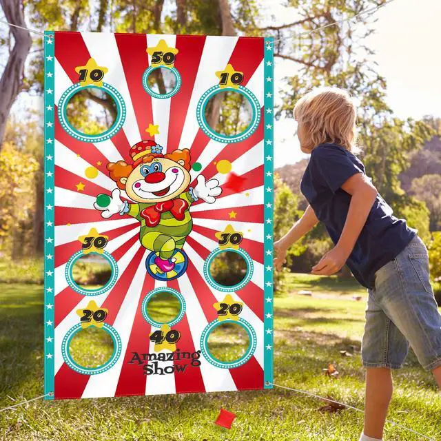 Alt view image 6 of 6 - Carnival Toss Game Banner with 3 Bean Bags Carnival Game for Kids and Adults in Indoor Outdoor Activities Circus Theme Birthday Party Decoration Supply Set