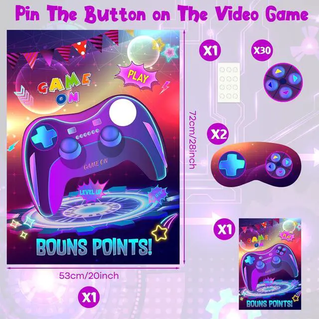 Alt view image 3 of 6 - Pin The Button on The Video Game Party Game Kids Birthday Big Poster with Controller Button Stickers for Classroom Party Favors Decorations Boys Birthday Playing Party Supplies