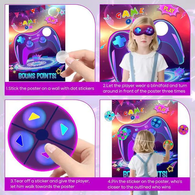 Alt view image 4 of 6 - Pin The Button on The Video Game Party Game Kids Birthday Big Poster with Controller Button Stickers for Classroom Party Favors Decorations Boys Birthday Playing Party Supplies