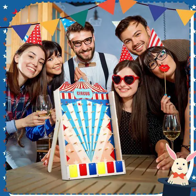 Alt view image 2 of 6 - Disk Drop Game with 10 Disks Fun Carnival Game Circus Theme Party Games Wood Family Board Games for Carnival Party Decorations Birthday Supplies Activities 15.7 x 10 Inch(Classic Circus)