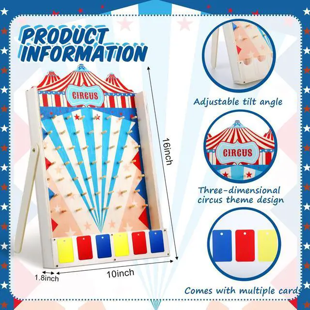 Alt view image 3 of 6 - Disk Drop Game with 10 Disks Fun Carnival Game Circus Theme Party Games Wood Family Board Games for Carnival Party Decorations Birthday Supplies Activities 15.7 x 10 Inch(Classic Circus)
