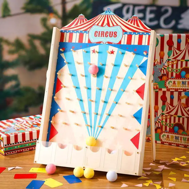 Alt view image 4 of 6 - Disk Drop Game with 10 Disks Fun Carnival Game Circus Theme Party Games Wood Family Board Games for Carnival Party Decorations Birthday Supplies Activities 15.7 x 10 Inch(Classic Circus)
