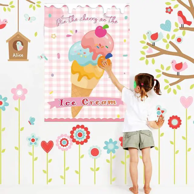 Alt view image 5 of 7 - Pin The Cherry on The Ice Cream Game -Ice Cream Party Game with 21'' x 28'' Poster, Reusable Cherry Sticker Carnival Party Supplies Kids Birthday Party Favor Sets