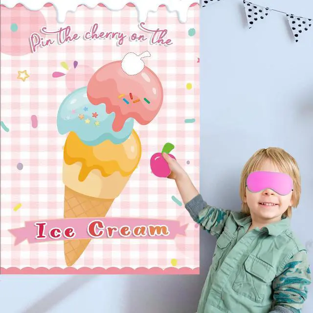 Alt view image 2 of 7 - Pin The Cherry on The Ice Cream Game -Ice Cream Party Game with 21'' x 28'' Poster, Reusable Cherry Sticker Carnival Party Supplies Kids Birthday Party Favor Sets