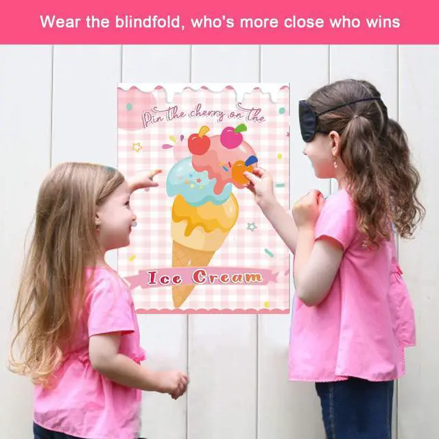 Alt view image 6 of 7 - Pin The Cherry on The Ice Cream Game -Ice Cream Party Game with 21'' x 28'' Poster, Reusable Cherry Sticker Carnival Party Supplies Kids Birthday Party Favor Sets