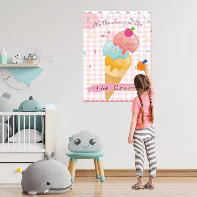 Alt view image 7 of 7 - Pin The Cherry on The Ice Cream Game -Ice Cream Party Game with 21'' x 28'' Poster, Reusable Cherry Sticker Carnival Party Supplies Kids Birthday Party Favor Sets