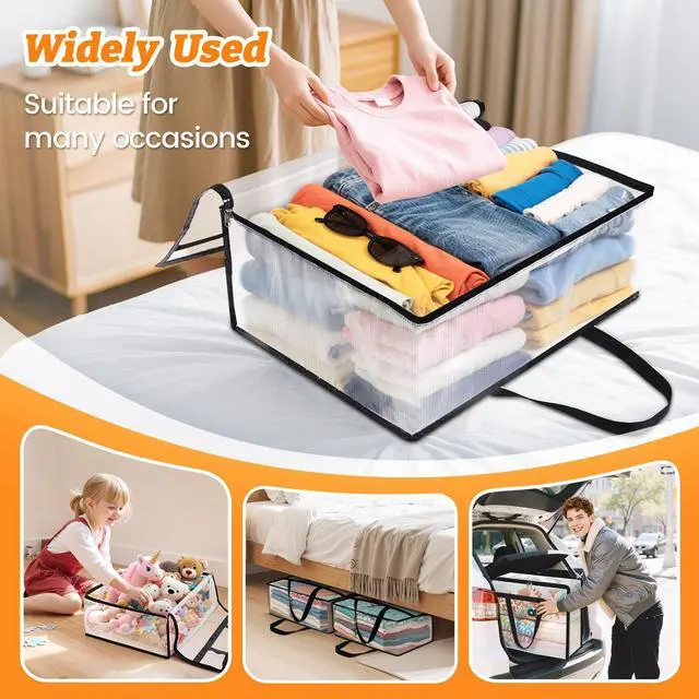 Alt view image 5 of 7 - 4 Pack Clear Clothes Storage Bags, Moving Bags, Foldable Blanket Storage Under Bed Storage Containers with Sturdy Zipper and Handle for Clothing, Comforter, Bedding, Sheet (40L)