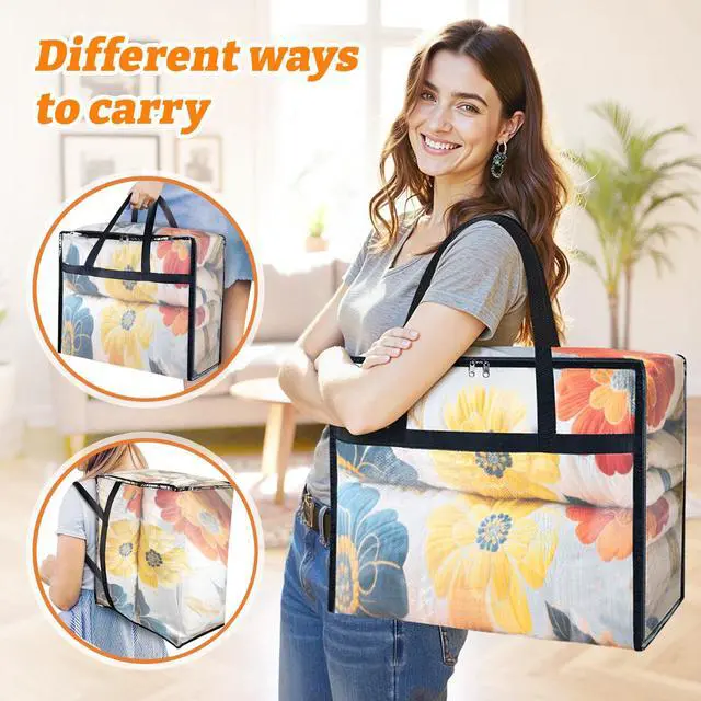 Alt view image 7 of 7 - 4 Pack Clear Clothes Storage Bags, Moving Bags, Foldable Blanket Storage Under Bed Storage Containers with Sturdy Zipper and Handle for Clothing, Comforter, Bedding, Sheet (40L)