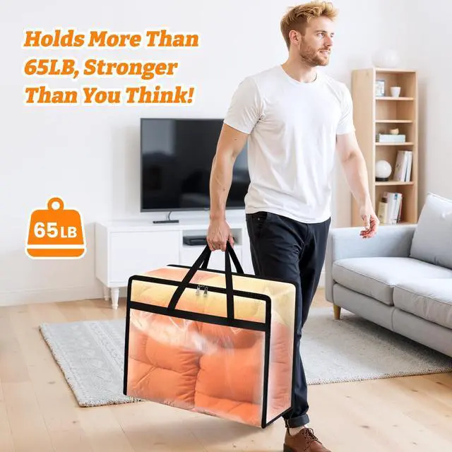 Alt view image 4 of 7 - 4 Pack Clear Clothes Storage Bags, Moving Bags, Foldable Blanket Storage Under Bed Storage Containers with Sturdy Zipper and Handle for Clothing, Comforter, Bedding, Sheet (40L)