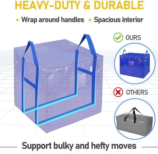 Alt view image 3 of 7 - 2 Pack Extra Large Moving Bags with Zippers & Carrying Handles, Heavy-Duty Storage Tote Moving Boxes for Space Saving (2 PK, 45 Gallon)
