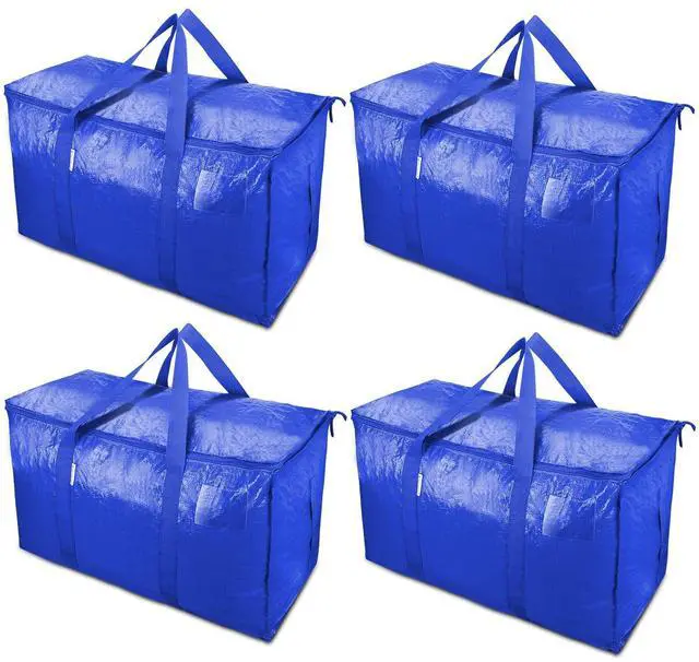 Main image of 4 Pack Extra Large Moving Bags Heavy Duty with Zippers & Carrying Handles, Durable Storage Bags Moving Boxes for Closet Organizers and Storage (4 Pack, Blue)