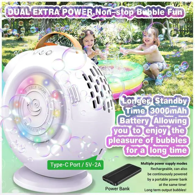 Alt view image 4 of 7 - Bubble Machine, Automatic Bubble Maker Rechargeable, 15000+ Big Bubbles per Min, Colorful LED Lights, 90° 360° Rotatable Portable Electric Bubbles Toy for Kids Toddlers, Outdoor Wedding Party Gifts