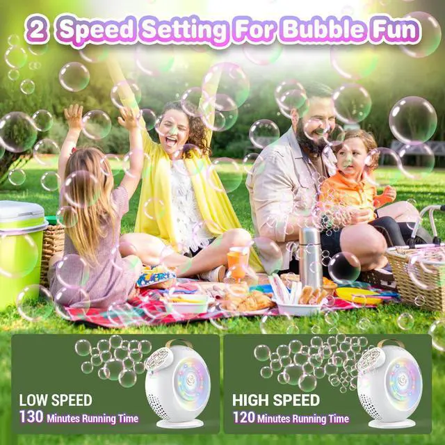Alt view image 5 of 7 - Bubble Machine, Automatic Bubble Maker Rechargeable, 15000+ Big Bubbles per Min, Colorful LED Lights, 90° 360° Rotatable Portable Electric Bubbles Toy for Kids Toddlers, Outdoor Wedding Party Gifts
