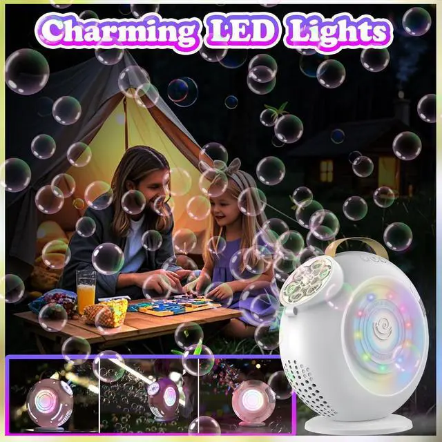 Alt view image 6 of 7 - Bubble Machine, Automatic Bubble Maker Rechargeable, 15000+ Big Bubbles per Min, Colorful LED Lights, 90° 360° Rotatable Portable Electric Bubbles Toy for Kids Toddlers, Outdoor Wedding Party Gifts