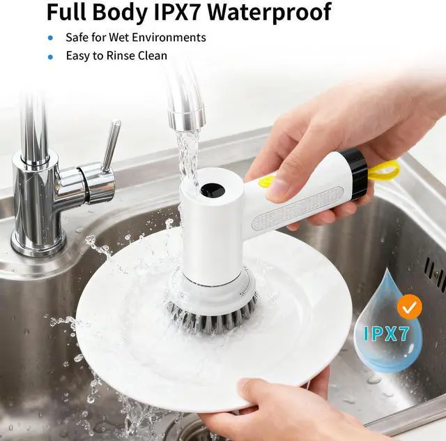 Alt view image 3 of 7 - 3000mAh Cordless Electric Spin Scrubber, 20W High-Torque IPX7 Waterproof Cleaning Brush with 6 Replaceable Heads, Dual Speed 150-180 Mins Runtime for Kitchen Bathroom Car