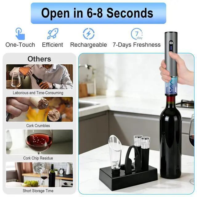 Alt view image 2 of 6 - Electric Wine Bottle Opener, Portable Automatic Wine Opener Set