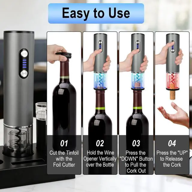 Alt view image 3 of 6 - Electric Wine Bottle Opener, Portable Automatic Wine Opener Set