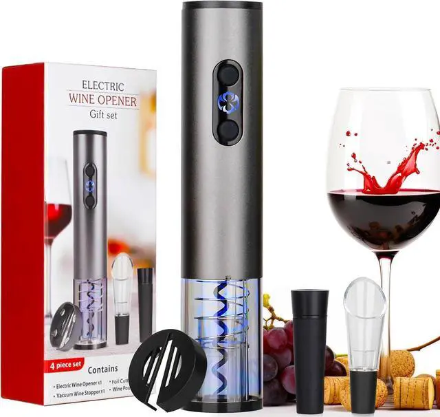 Main image of Electric Wine Opener Set for Red Wine, Rechargeable Automatic Wine Corkscrew Bottle Opener with Foil Cutter, Vacuum Stopper, Wine Pour for Wedding Party Home Gifts