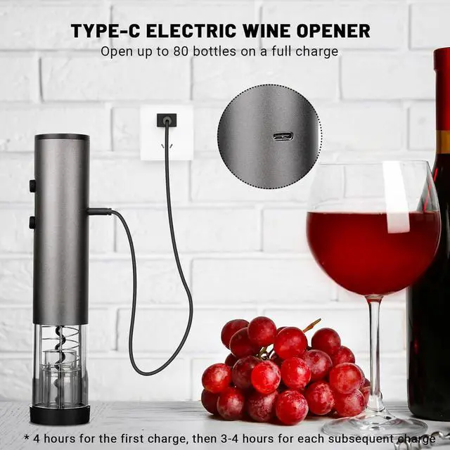 Alt view image 6 of 7 - Electric Wine Opener Set for Red Wine, Rechargeable Automatic Wine Corkscrew Bottle Opener with Foil Cutter, Vacuum Stopper, Wine Pour for Wedding Party Home Gifts