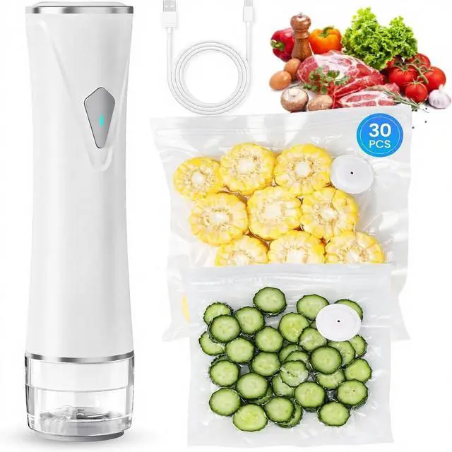 Main image of Compact Vacuum Sealer for Food with Visible Tank, Handheld Vacuum Sealer Machine with 30 Reusable Bags (15S + 15M) for 5X Longer Freshness, Wireless and Portable Food Sealer, White