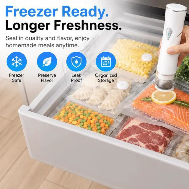 Alt view image 3 of 7 - Compact Vacuum Sealer for Food with Visible Tank, Handheld Vacuum Sealer Machine with 30 Reusable Bags (15S + 15M) for 5X Longer Freshness, Wireless and Portable Food Sealer, White