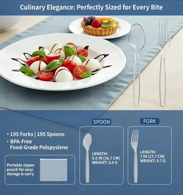 Alt view image 3 of 7 - 390 Count Heavy Duty Disposable Clear Plastic Forks and Spoons,Bulk