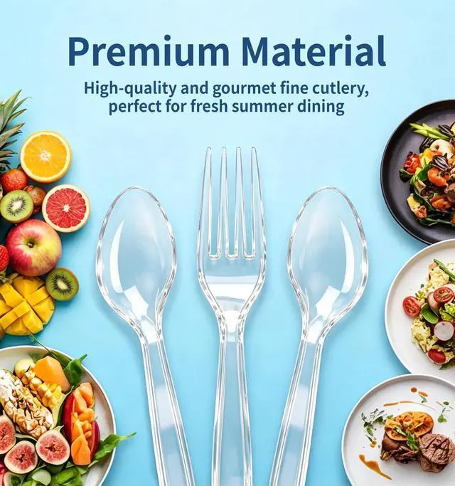 Alt view image 6 of 7 - 390 Count Heavy Duty Disposable Clear Plastic Forks and Spoons,Bulk