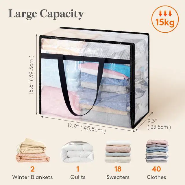 Alt view image 2 of 7 - 6 Pack Clear Blanket Storage Bags, Foldable Plastic Clothes Organizer with Zipper, Closet Organization Containers and Moving Bag for Comforter, Bedding, Duvet, 40L
