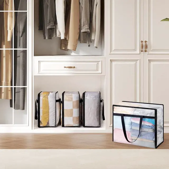Alt view image 5 of 7 - 6 Pack Clear Blanket Storage Bags, Foldable Plastic Clothes Organizer with Zipper, Closet Organization Containers and Moving Bag for Comforter, Bedding, Duvet, 40L