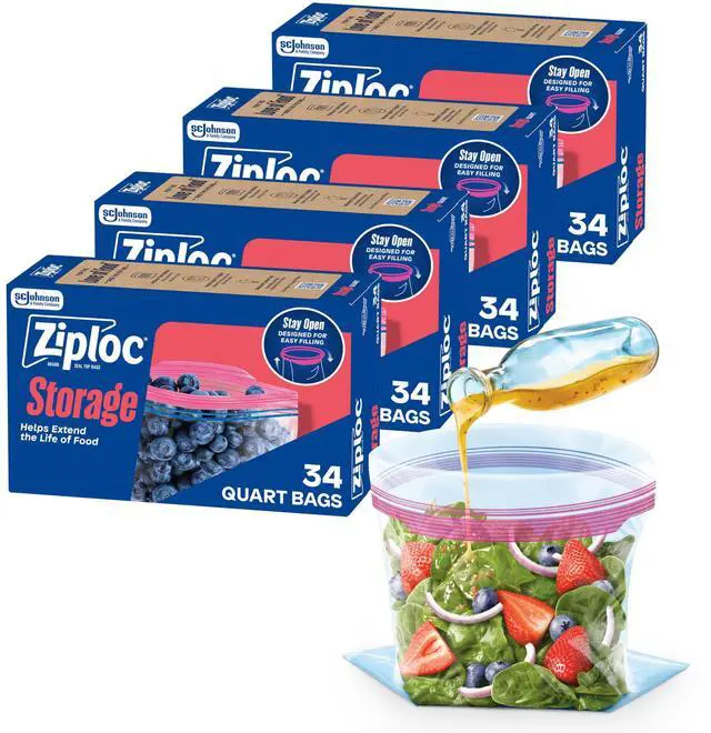 Main image of Quart Food Storage Bags, Stand-Up Bottom, Easy to Fill, 136 Count
